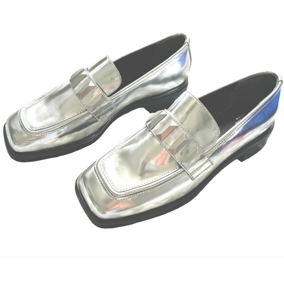 Rag & bone Silver Maxwell Loafers Flats NWT Studded Shiny Leather Casual Grunge - Picture 13 of 14